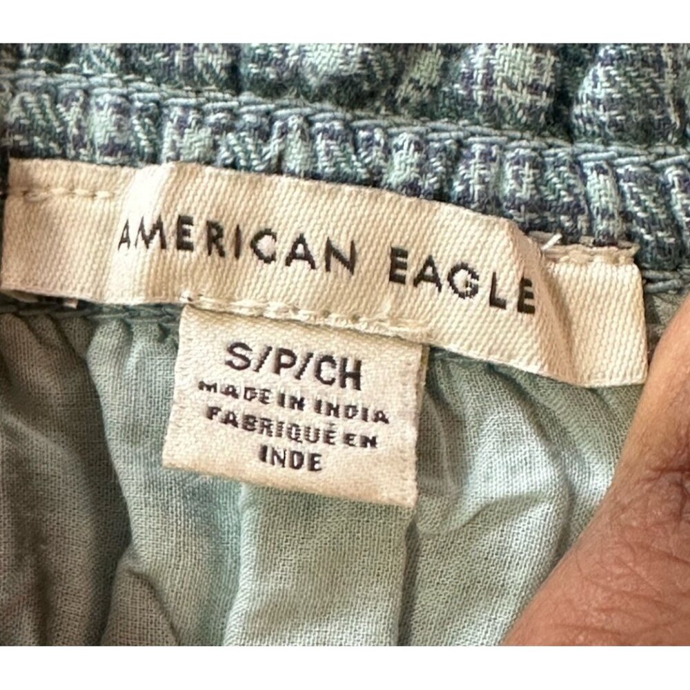 American Eagle Y2K Green Plaid Mini Peasant Dress Tiered Smocked Bust Sz S - Picture 5 of 8